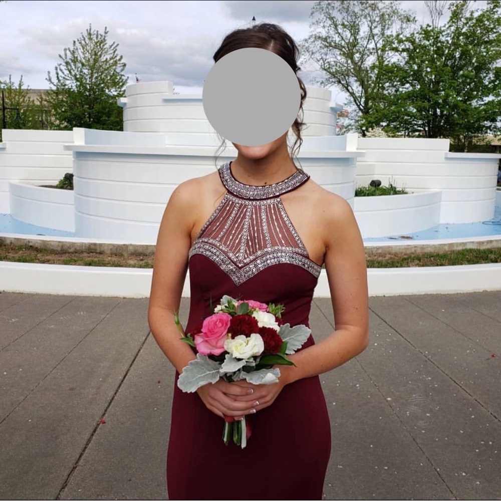 Burgundy Red Prom Dress with Rhinestones